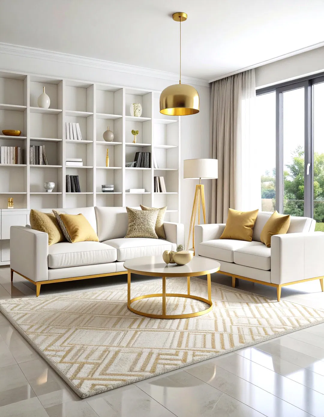 Contemporary Chic White Gold Living Room