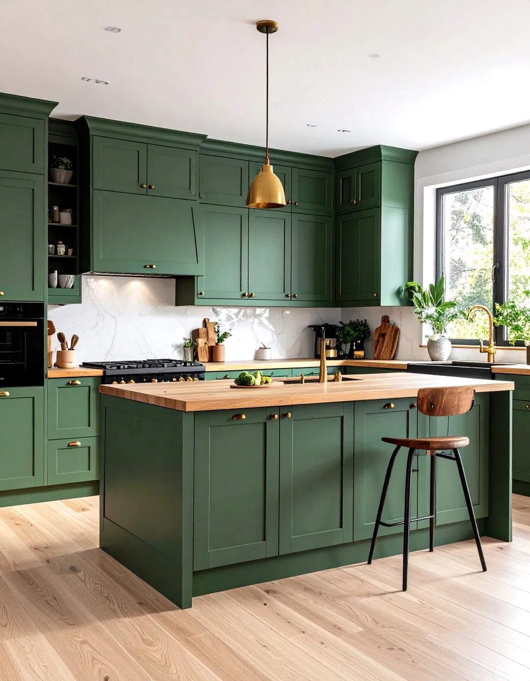 Sage Green Cabinets with Black Appliances