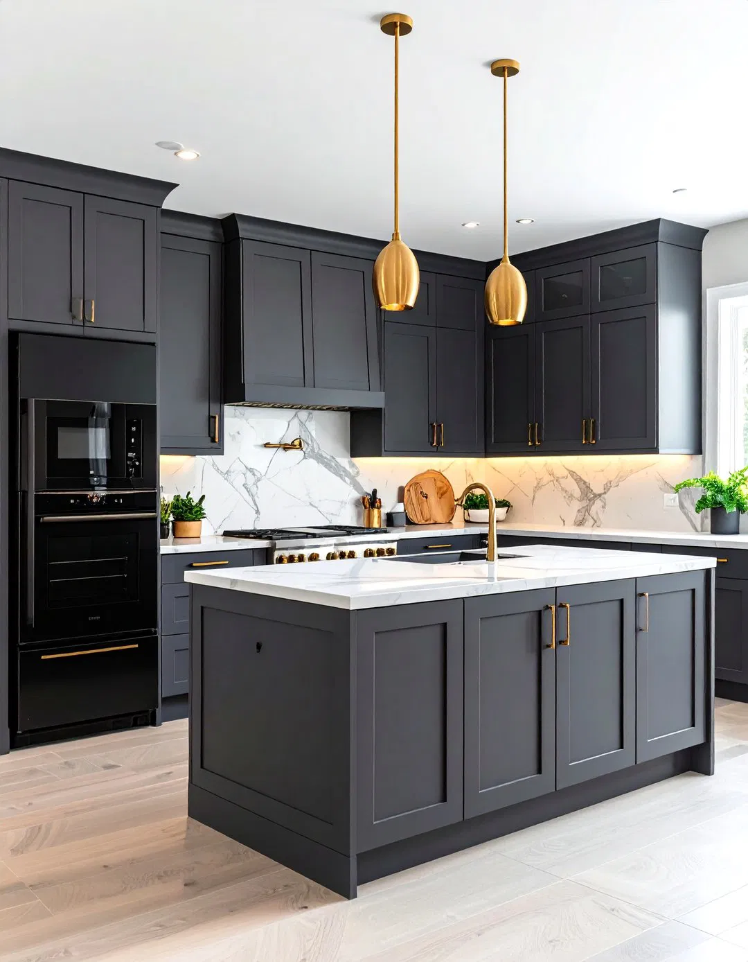 Charcoal Gray Cabinets with Black Appliances