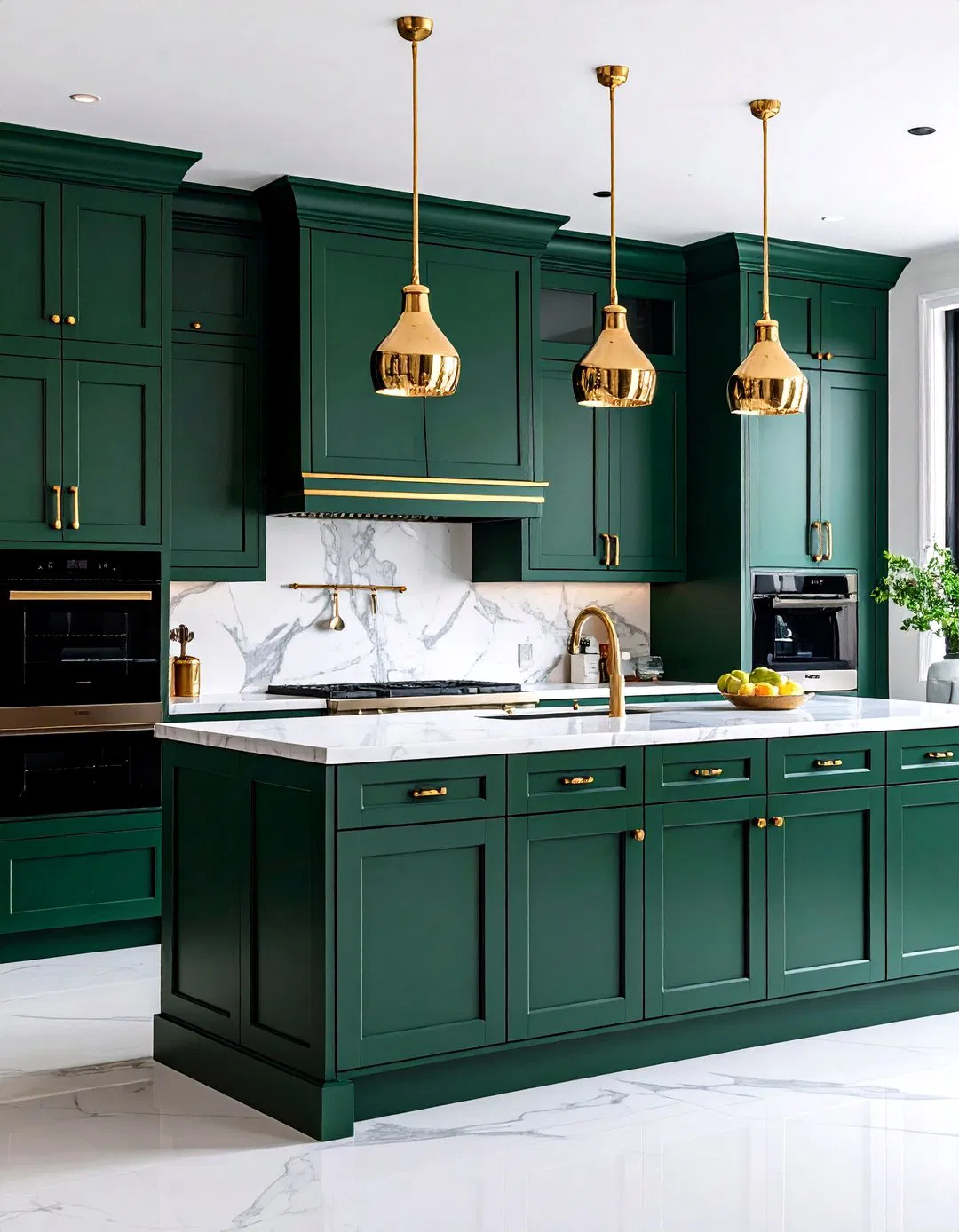 Emerald Green Cabinets with Black Appliances