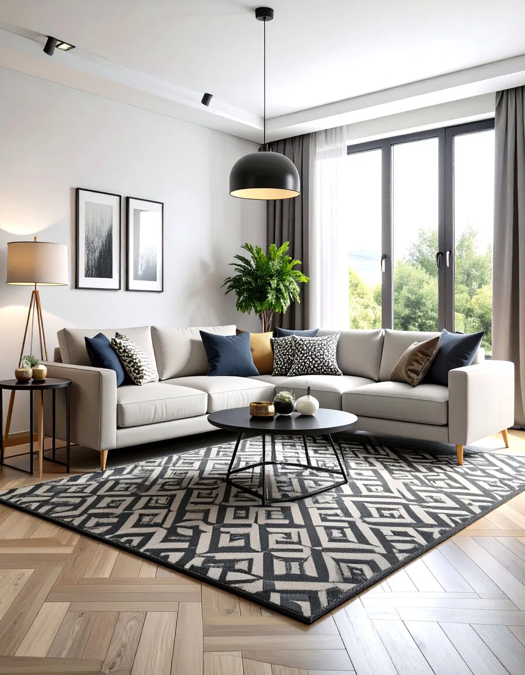 Black Rug Modern Grey Couch Design