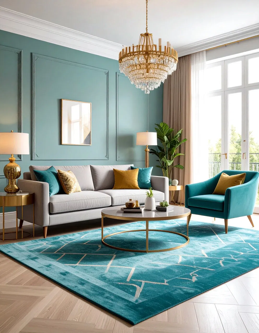 Teal Area Rug Living Room Design