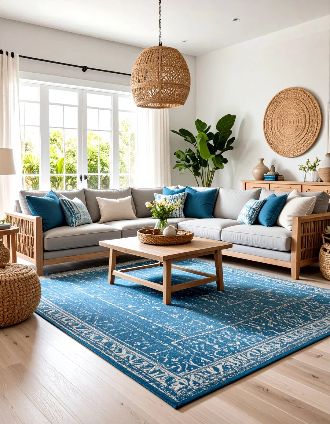 Sky Blue Rug Coastal Grey Sofa Style