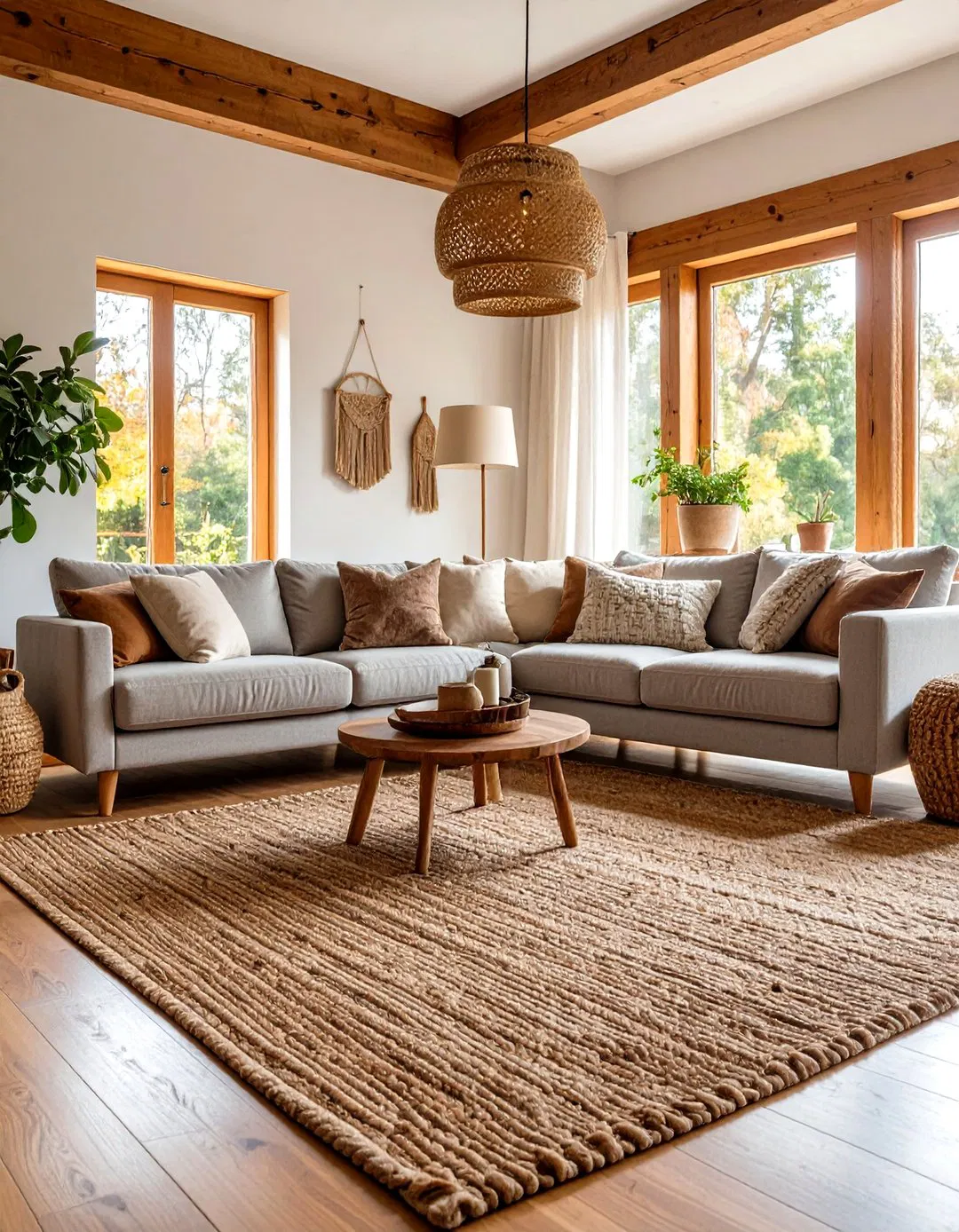 Warm Brown Rug Grey Couch Combination