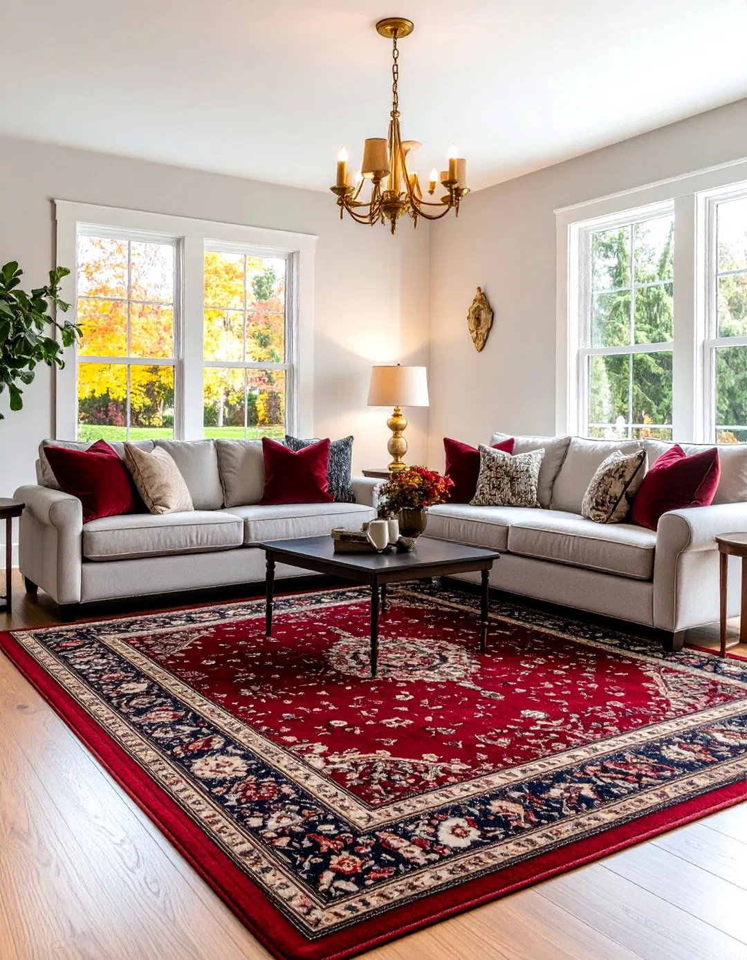 Burgundy Red Rug Living Room Design