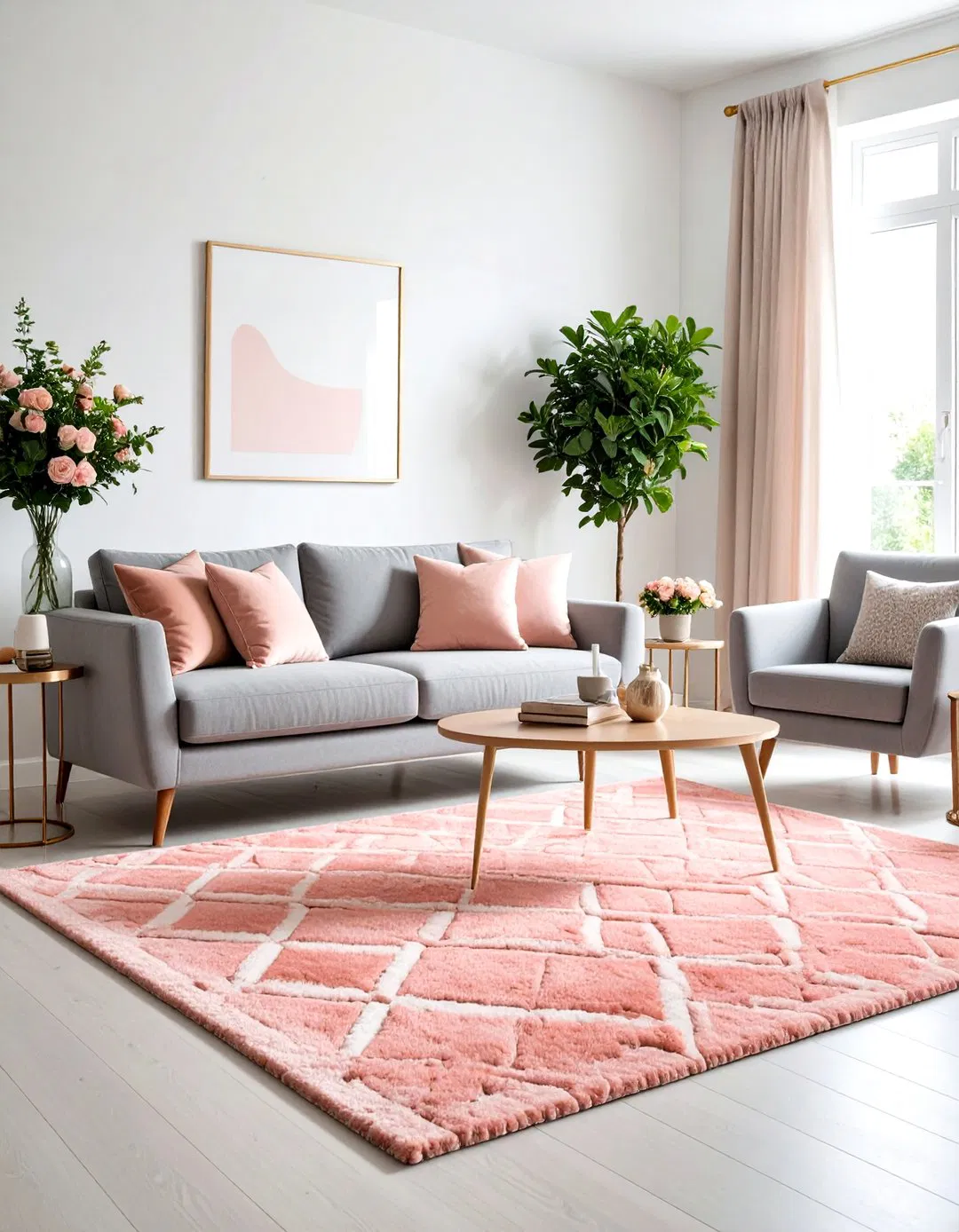 Coral Pink Rug Modern Grey Styling