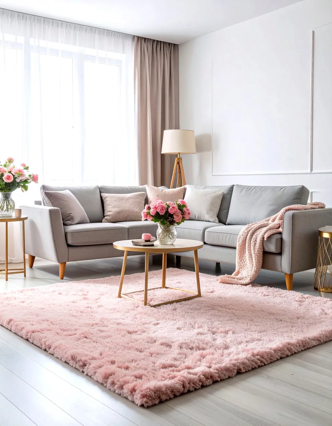Blush Pink Rug Elegant Living Room