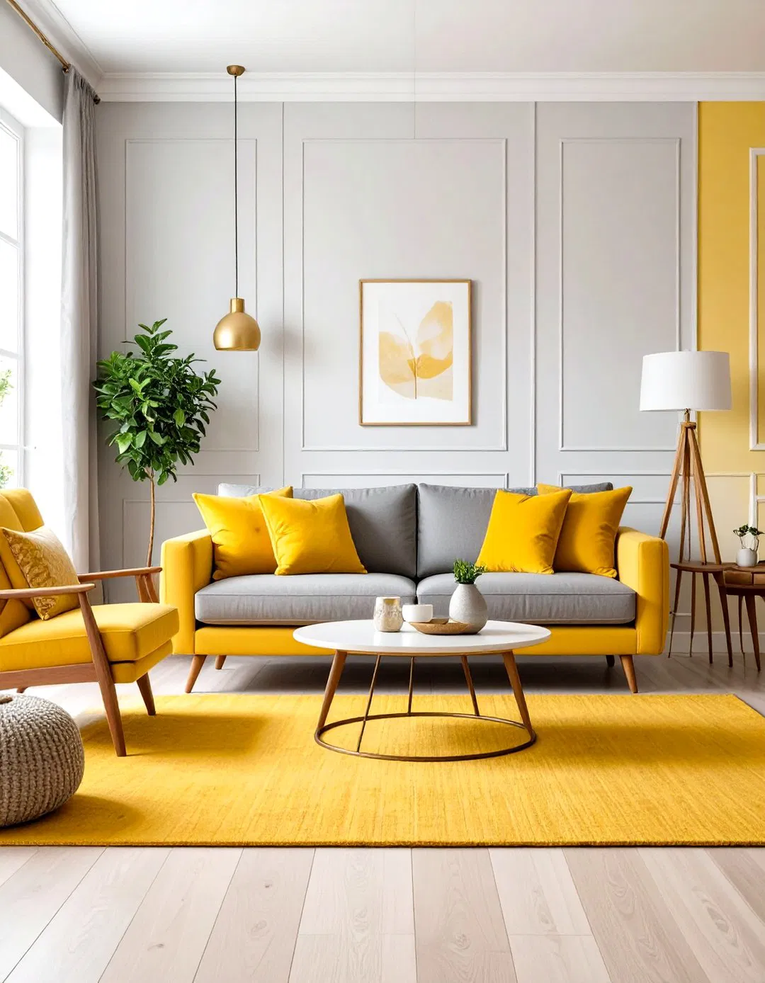 Mustard Yellow Rug Grey Sofa Design