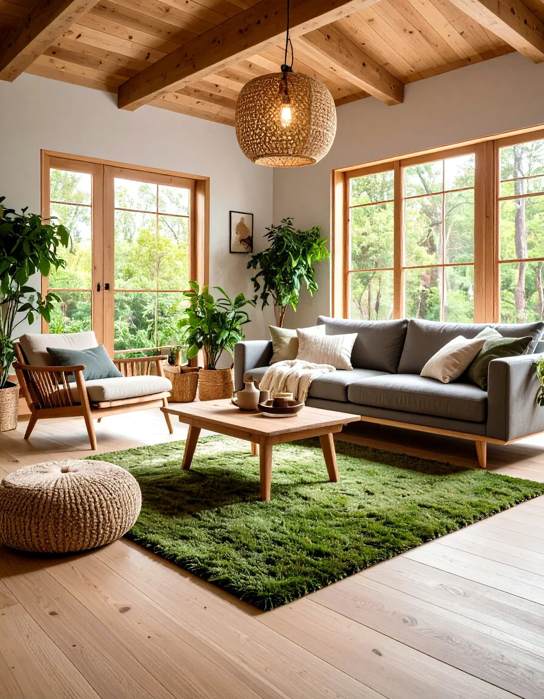 Forest Green Rug Natural Living Room
