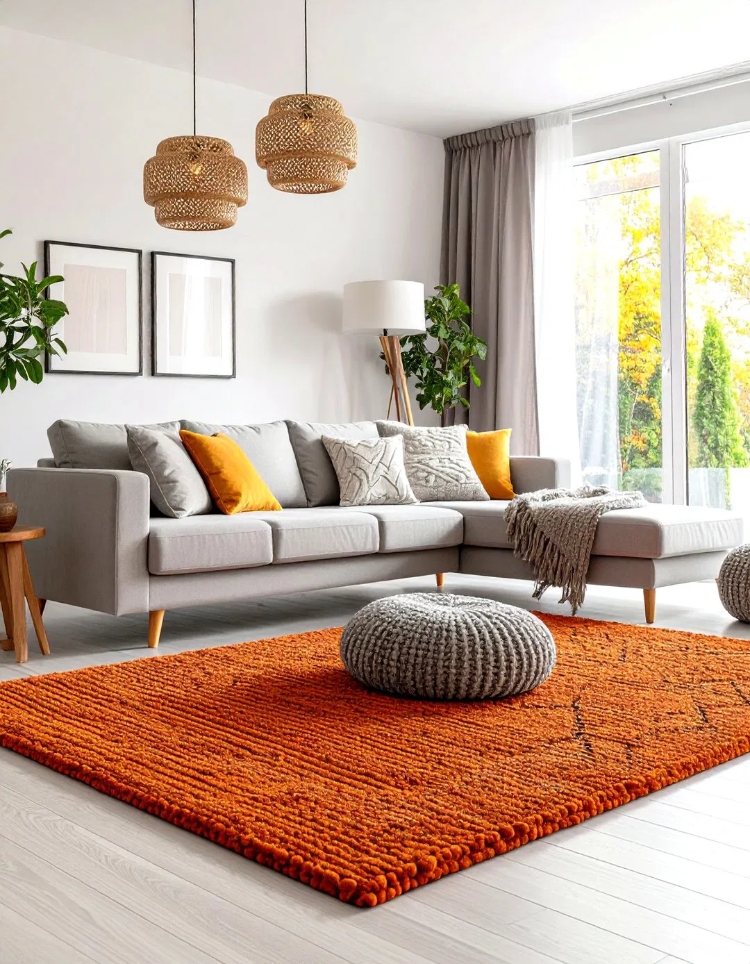 Burnt Orange Rug Warm Living Room