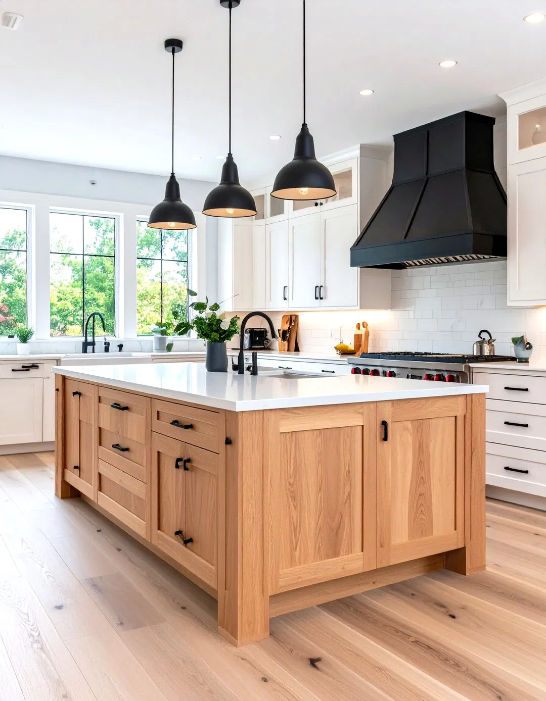 Kitchen Island with Oversized Black Cabinet Hardware