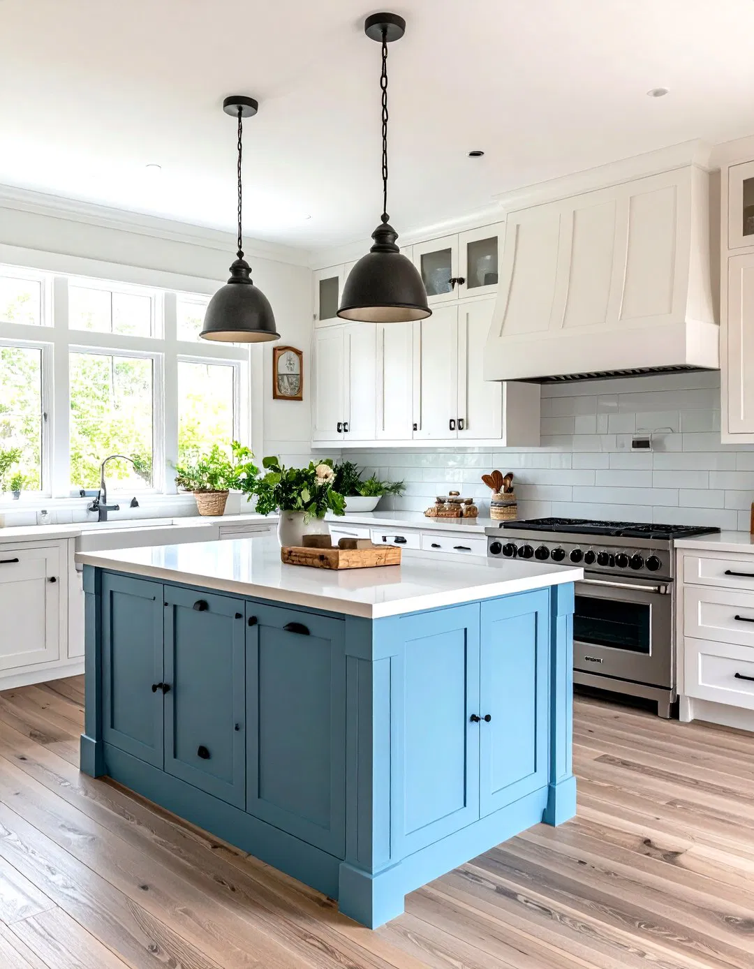 Coastal Kitchen with White Shaker Cabinets and Weathered Black Hardware