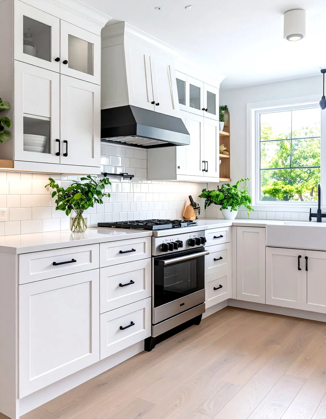 Small Kitchen with White Cabinets and Space-Maximizing Black Hardware