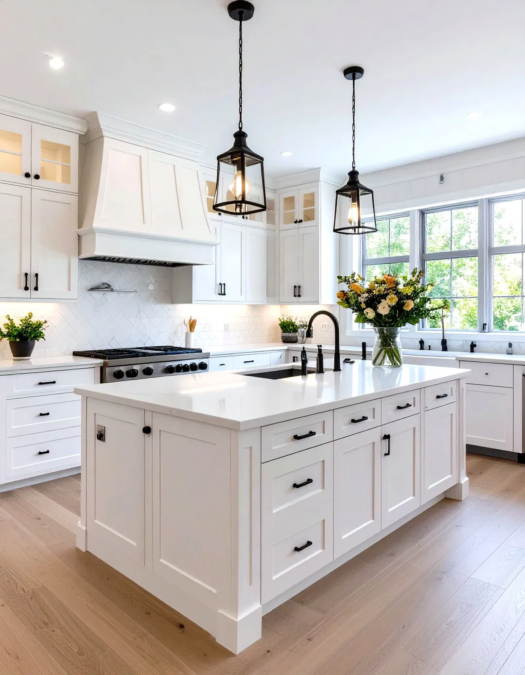 Kitchen Pantry with White Cabinets and Coordinated Black Hardware