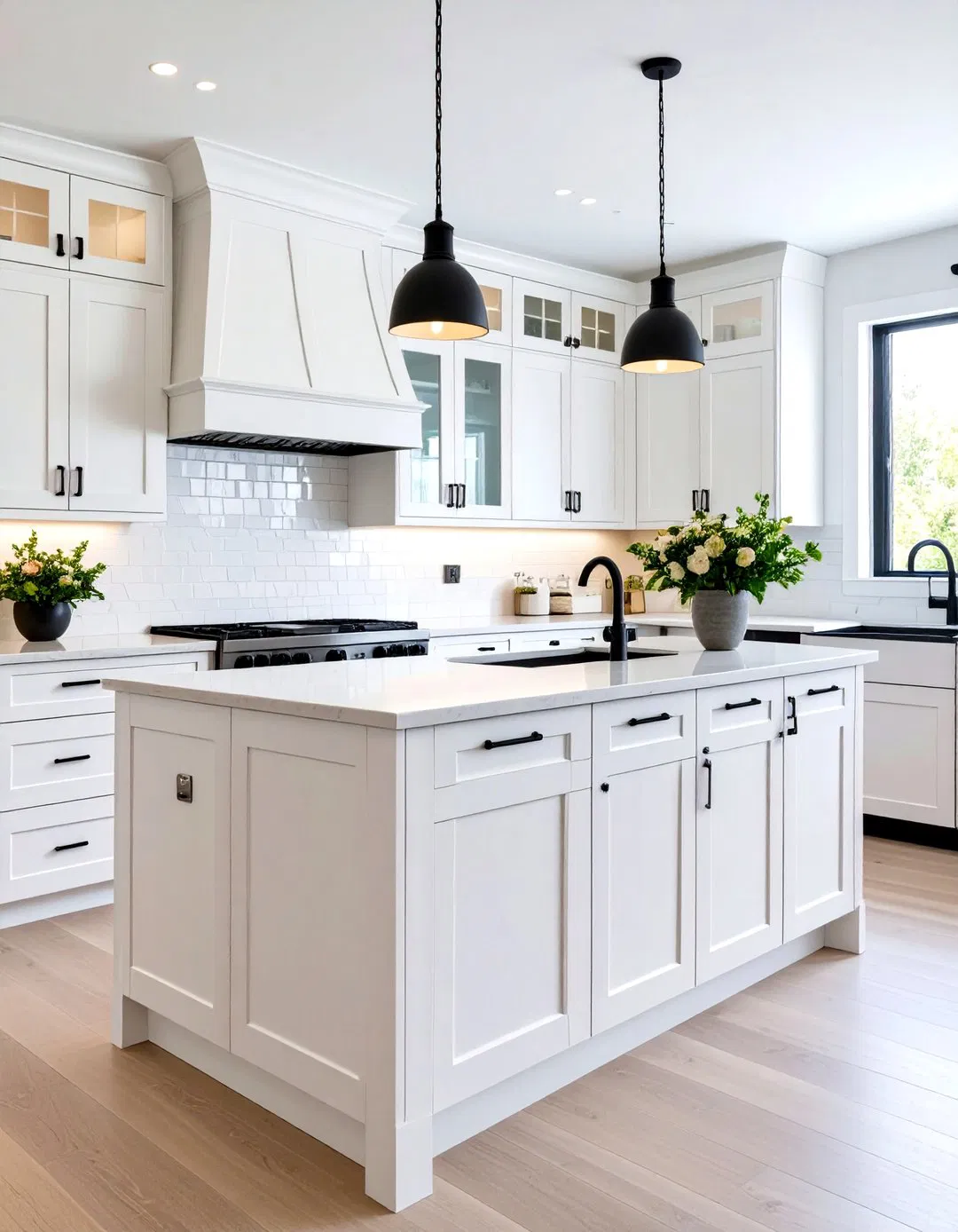 Multi-Generational Kitchen with White Cabinets and Accessible Black Hardware