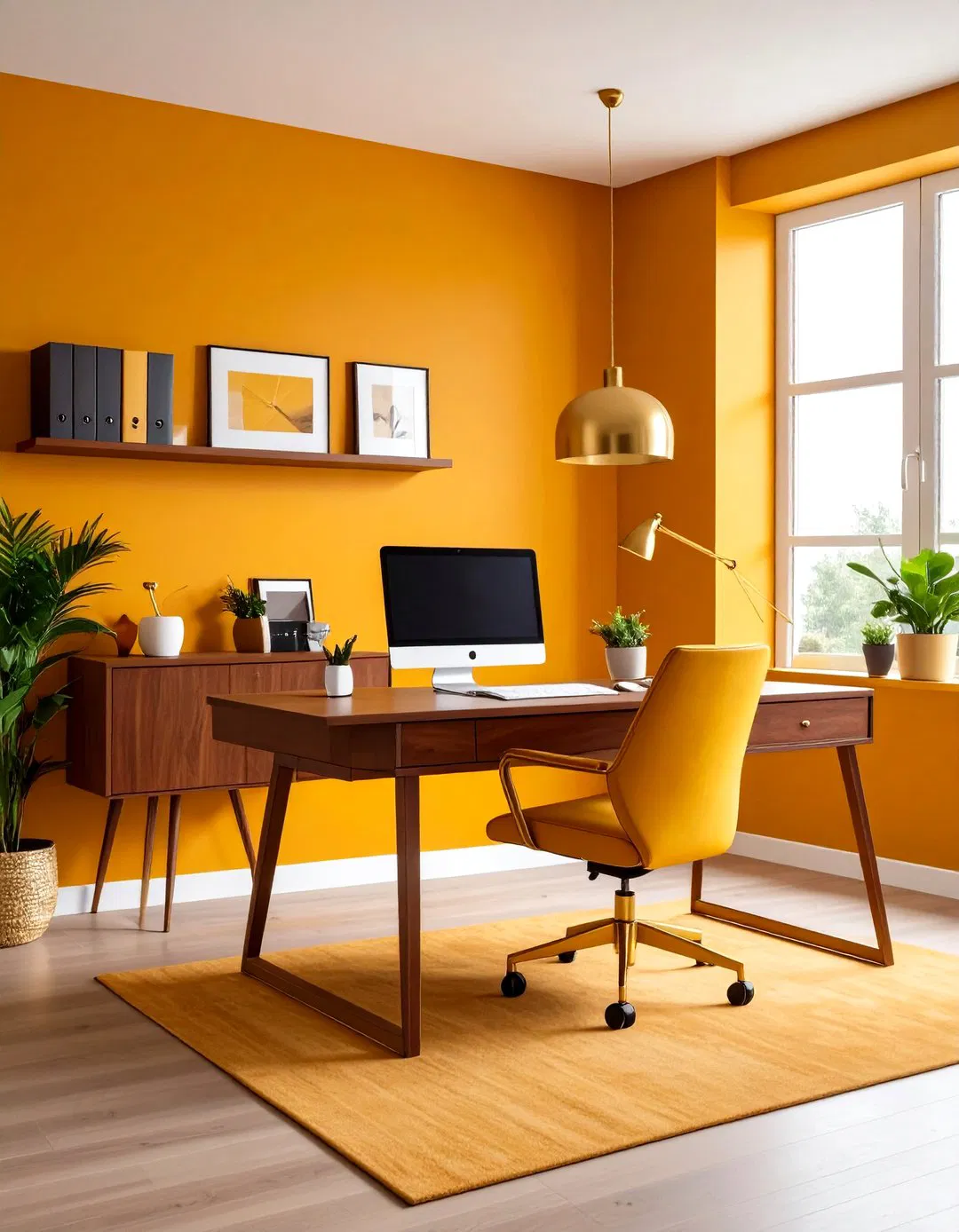 Home Office Amber and Brown Workspace