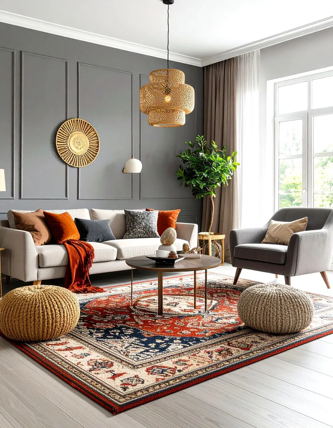 Living Room Warm Gray and Rust Update