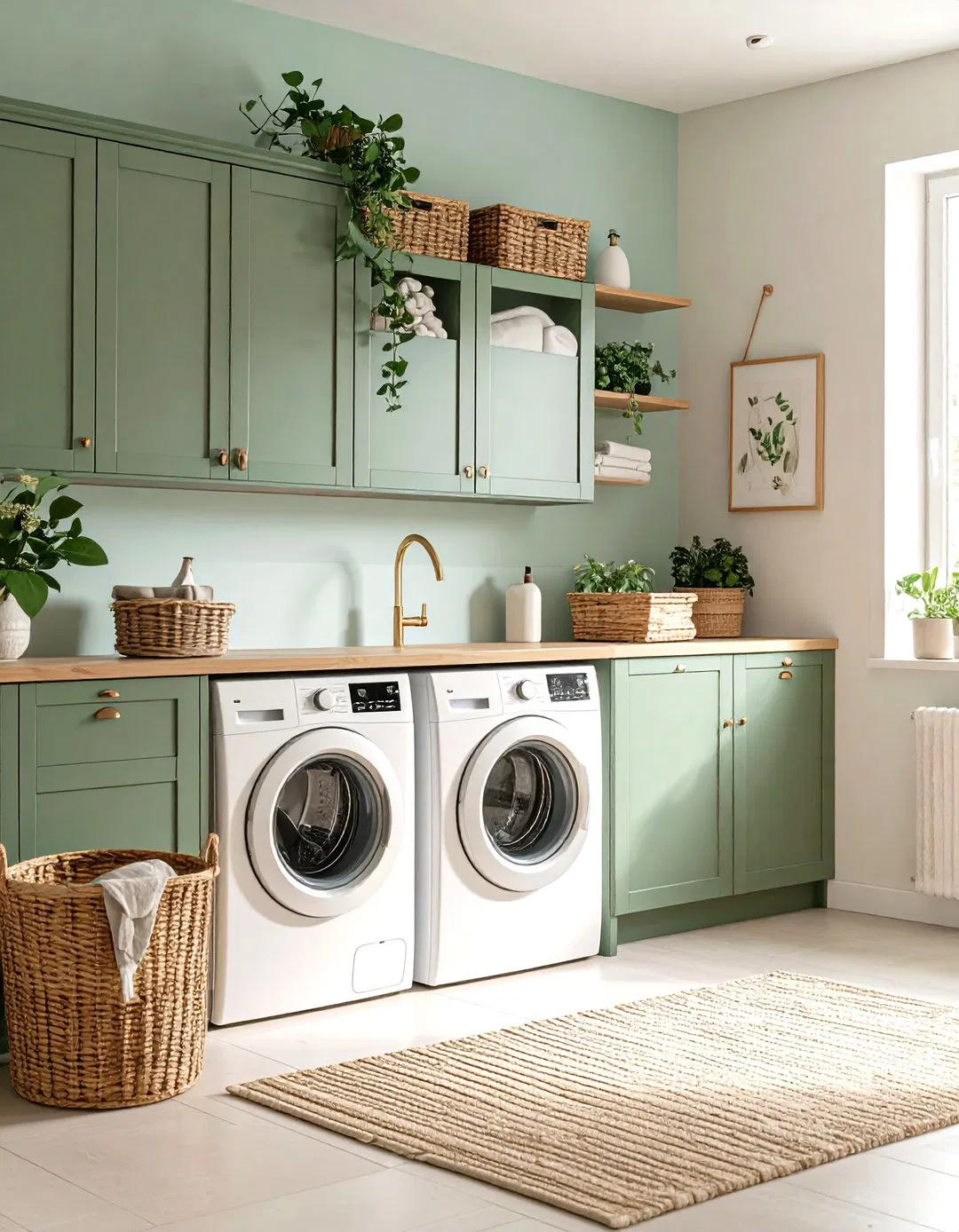 Laundry Room Sage and Cream Efficiency