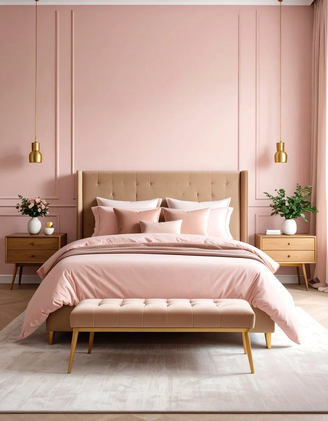 Bedroom Warm Pink and Gold Romance