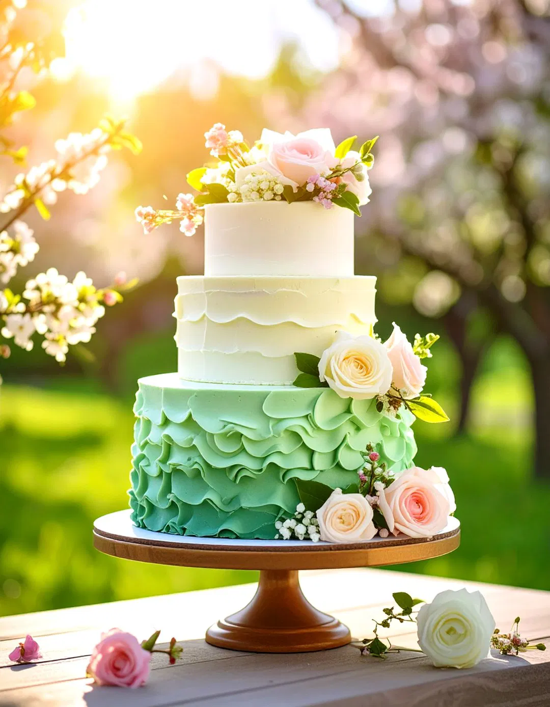 Romantic Ruffled Ombre Wedding Cakes