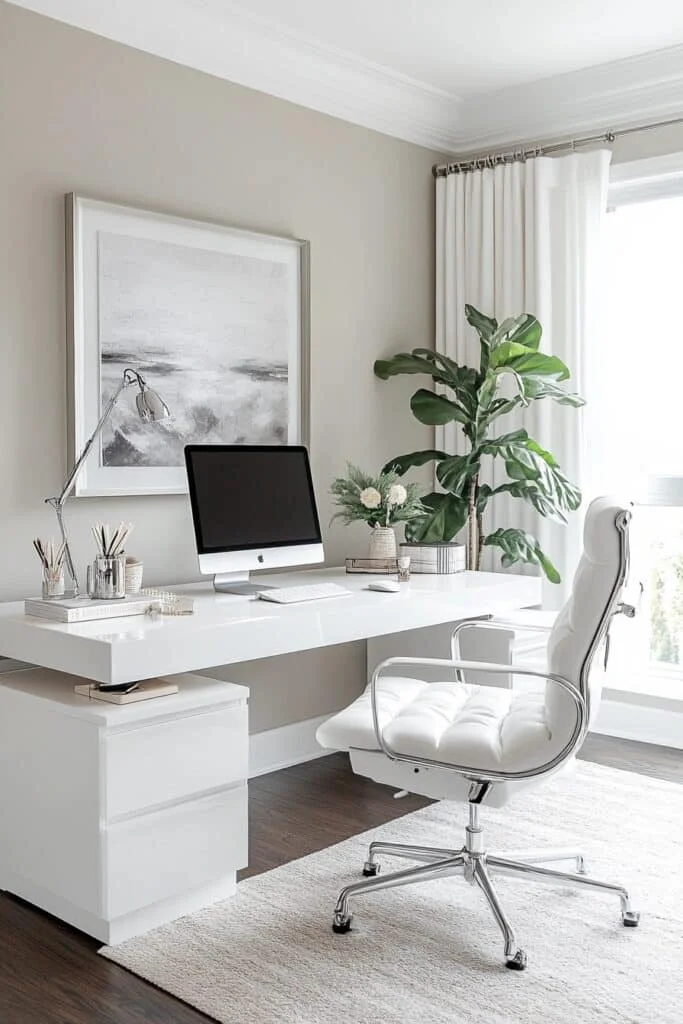 All-White Sleek Desk Setup
