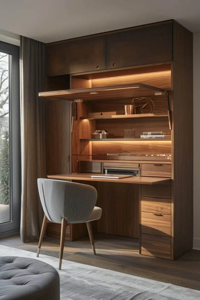 Retractable Desks in Tiny Home Living Areas