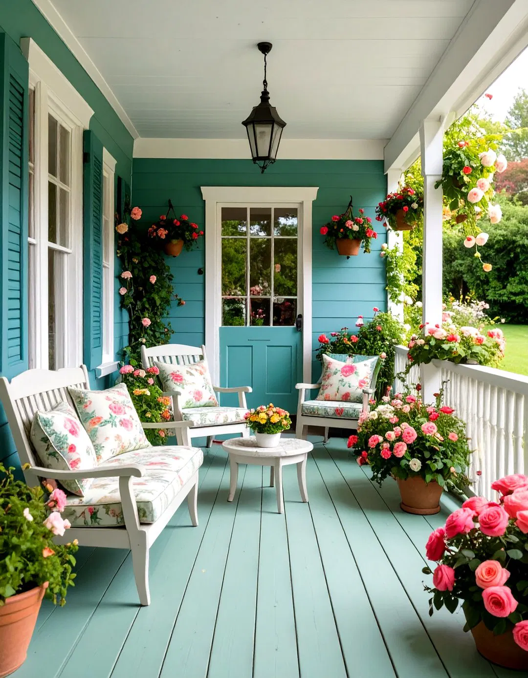 Country Cottage Veranda with Floral Abundance