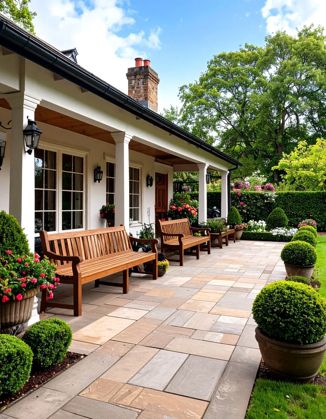 English Garden Veranda with Formal Structure