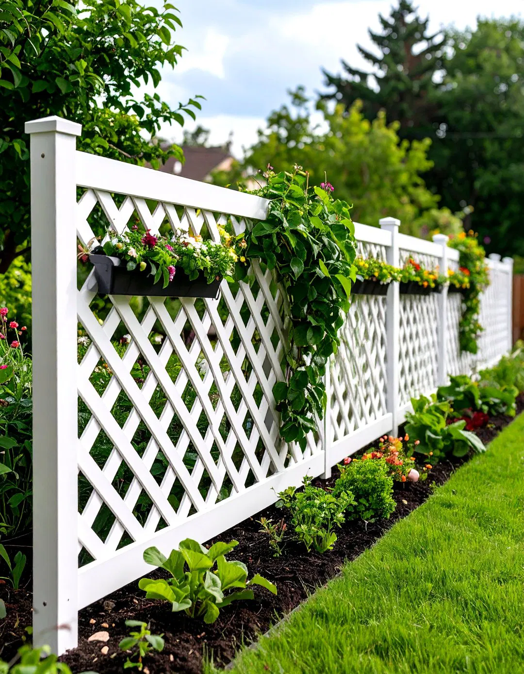 Vinyl Lattice Panels Supporting Climbing Vegetables