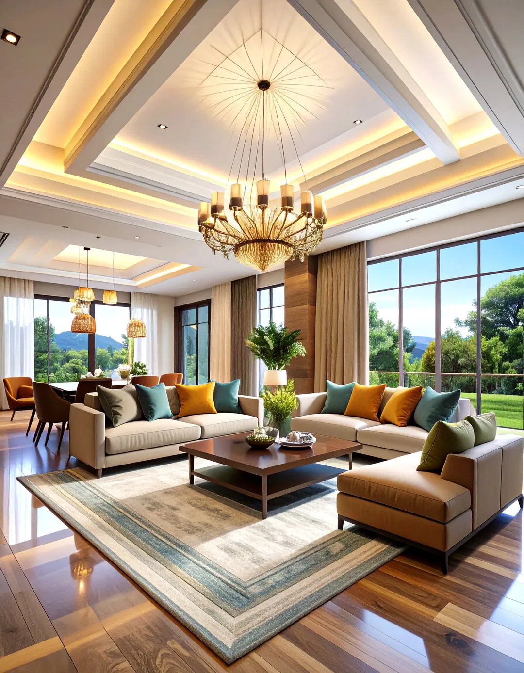 Multi-Level Living Room Tray Ceiling