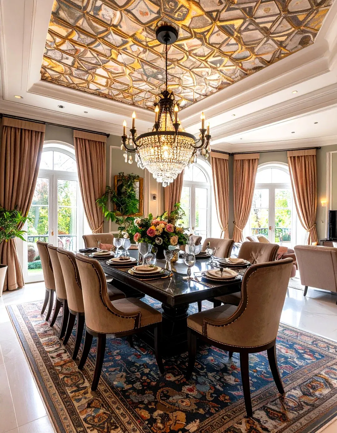Wallpapered Statement Tray Ceiling