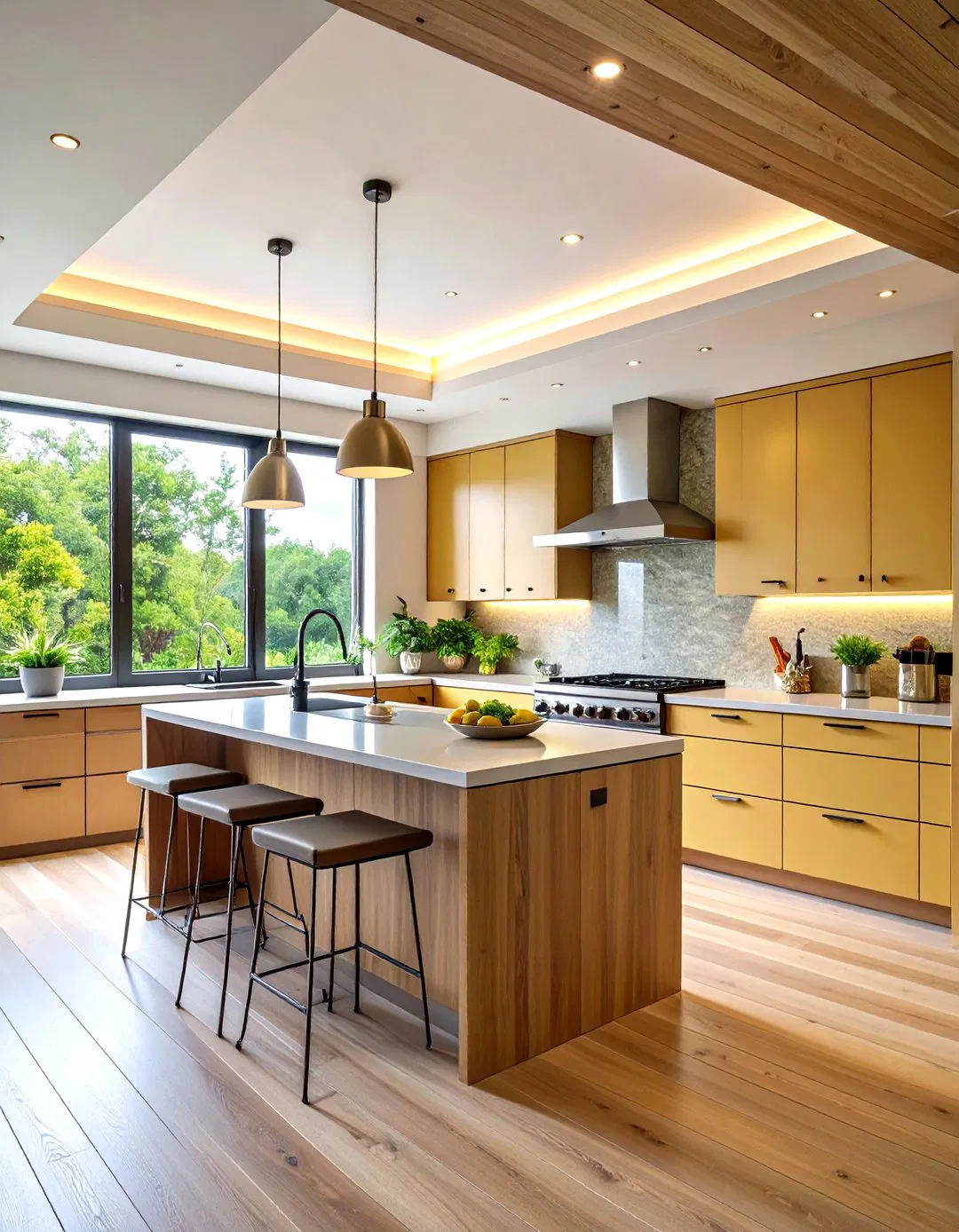 Minimalist Modern Kitchen Tray Ceiling