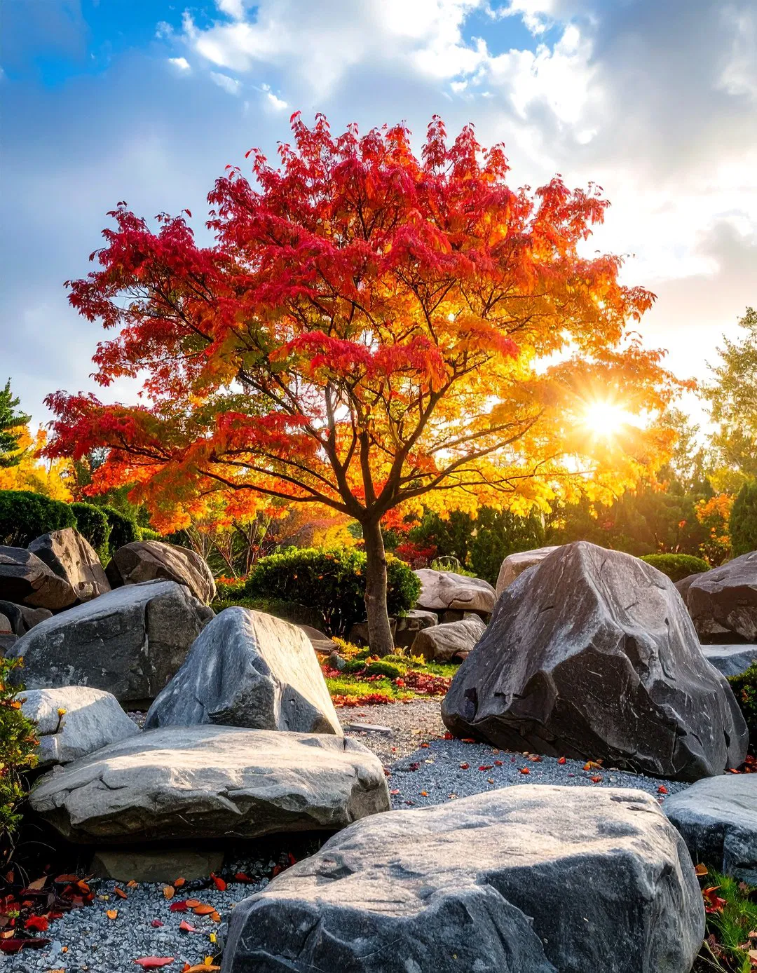 Tree and Rock Garden Combination