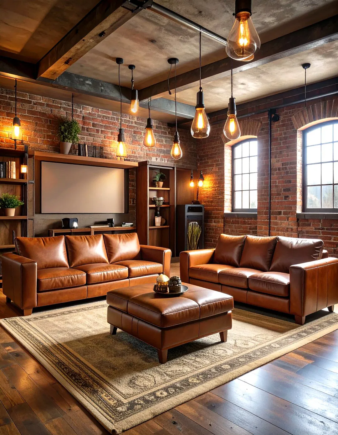 Industrial Basement Theater - TV Room Ideas