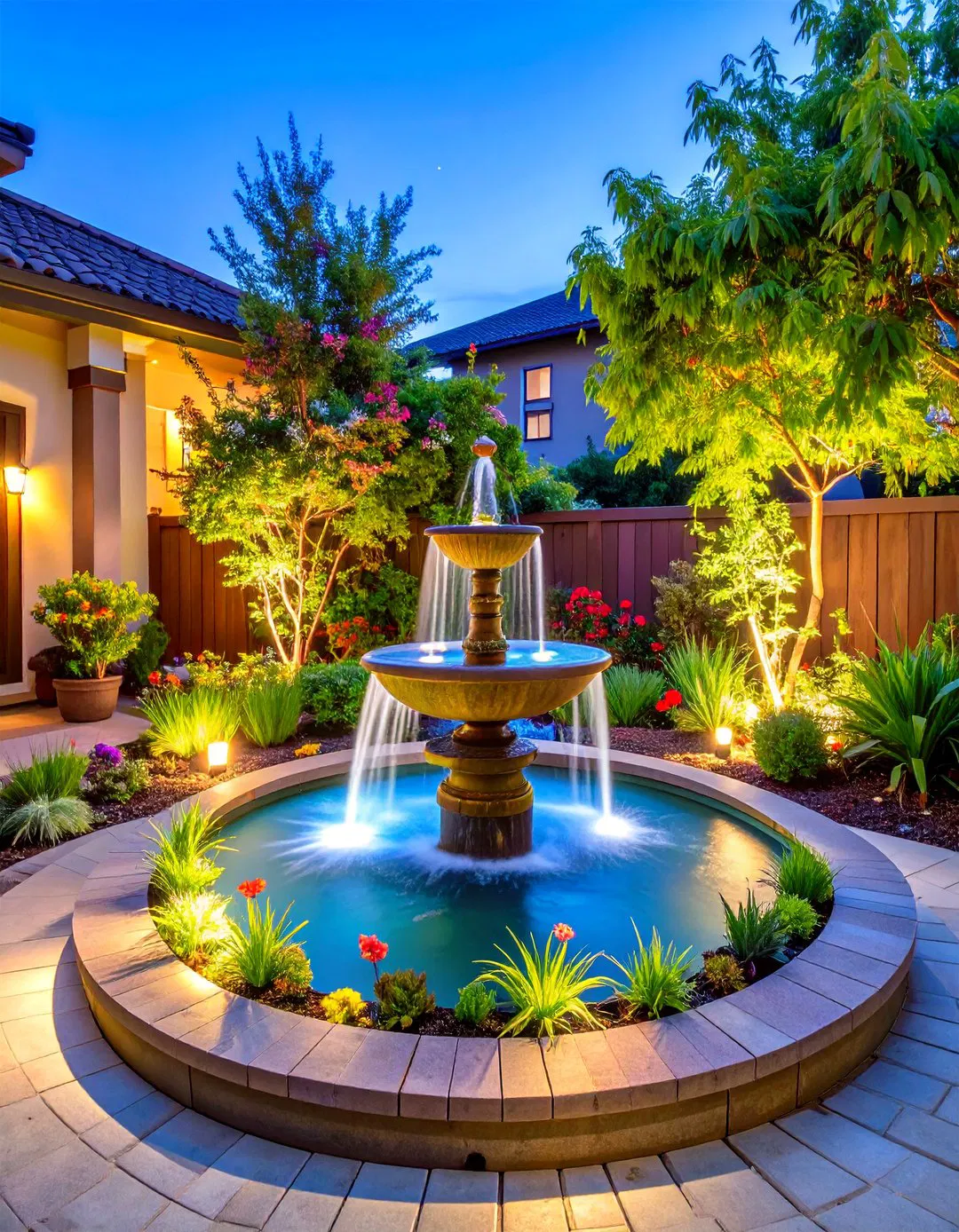 Water Feature Focal Points - Townhouse Backyard Ideas