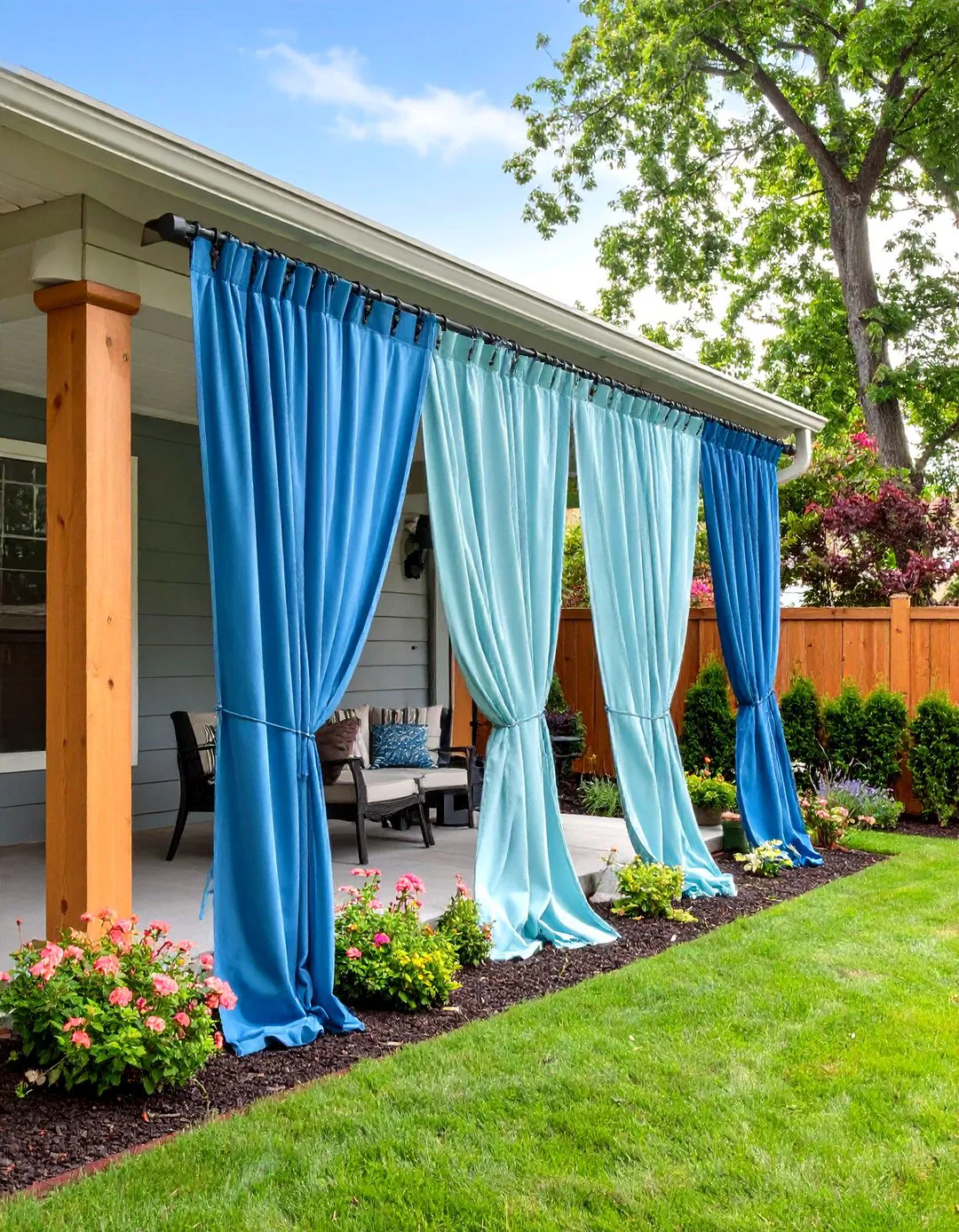Outdoor Curtain Privacy Walls - Townhouse Backyard Ideas