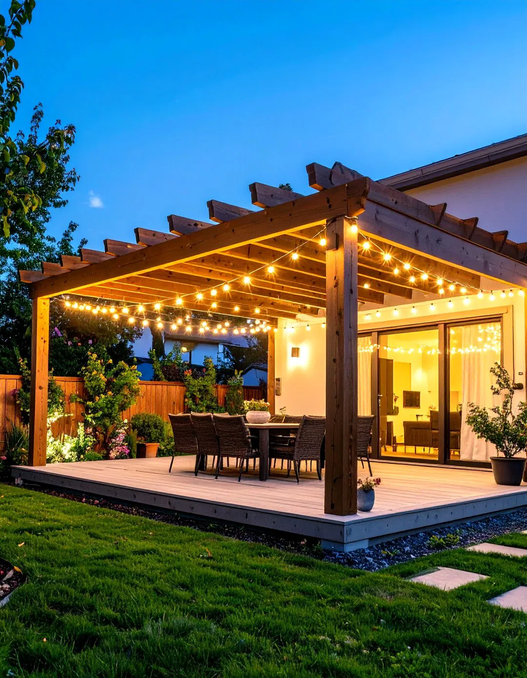 String Light Canopy Magic - Townhouse Backyard Ideas