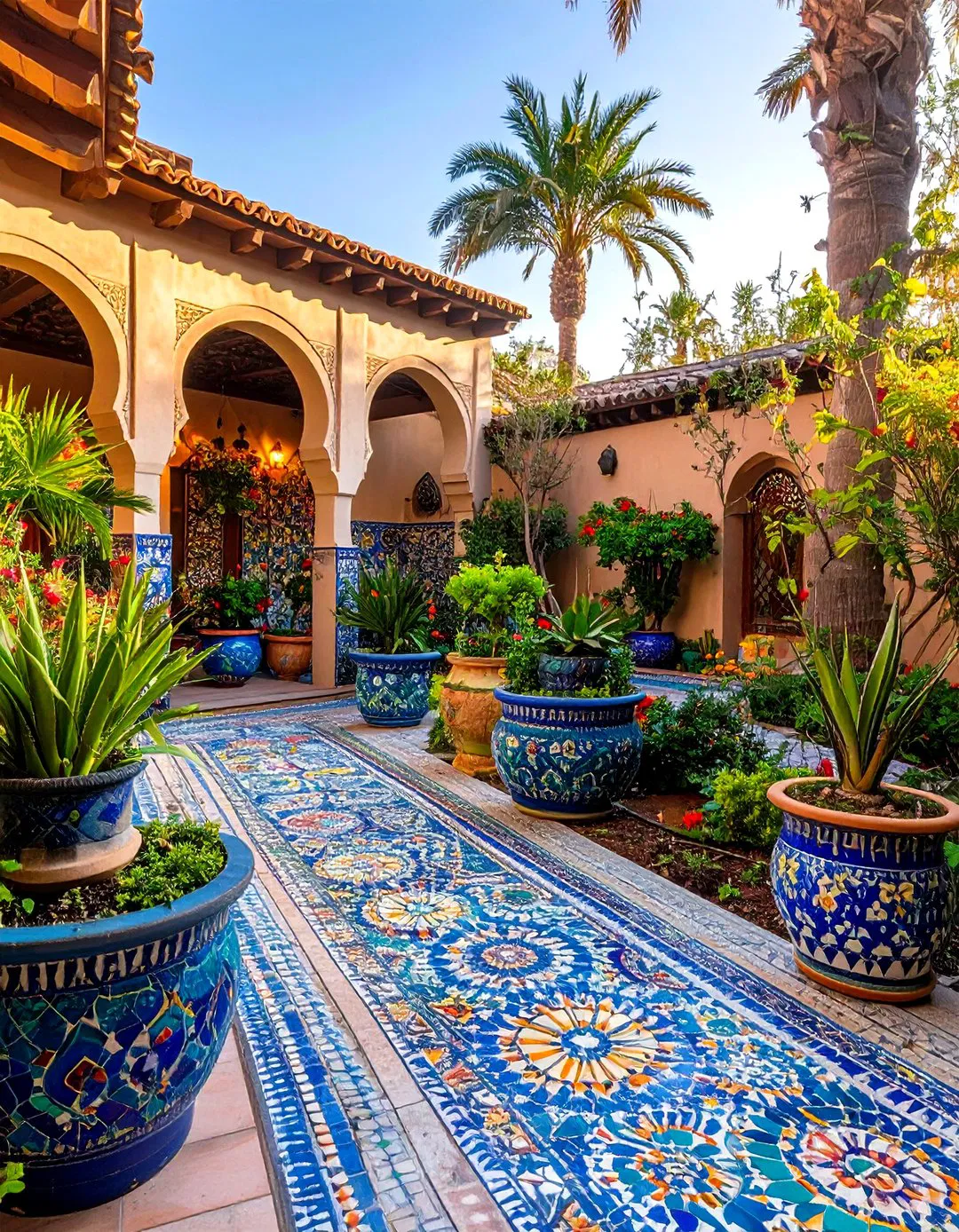 Mosaic Tile Artistic Accents - Townhouse Backyard Ideas