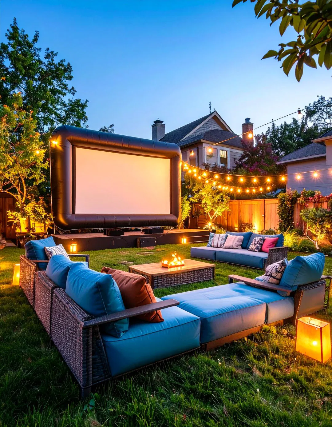 Outdoor Theater Entertainment Zone - Townhouse Backyard Ideas