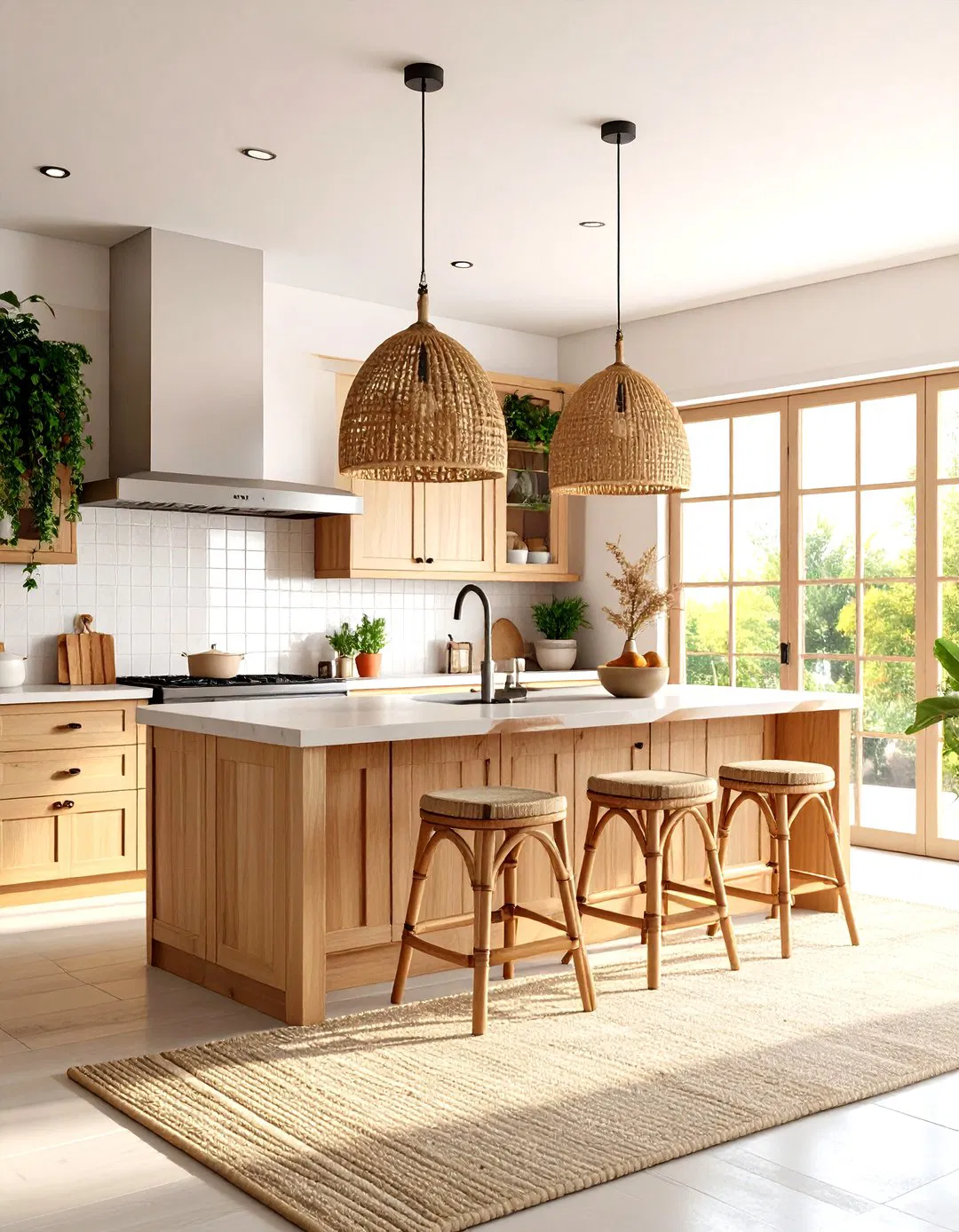 Bamboo Ceiling Fan Kitchen with Natural Textures