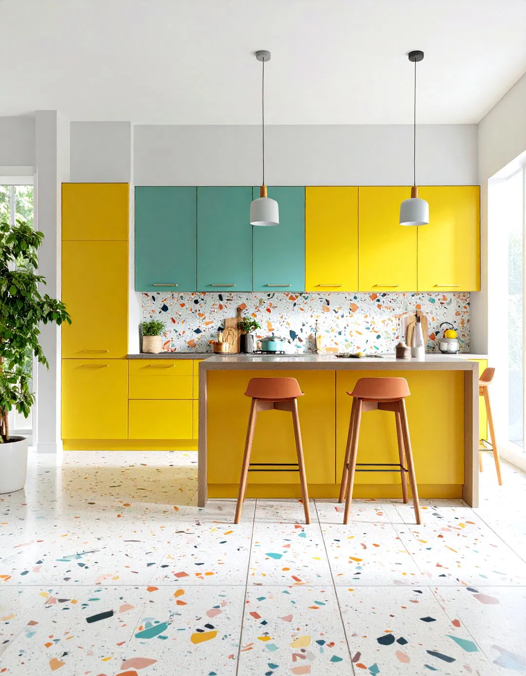 Vibrant Multicolor Terrazzo Kitchen Floor