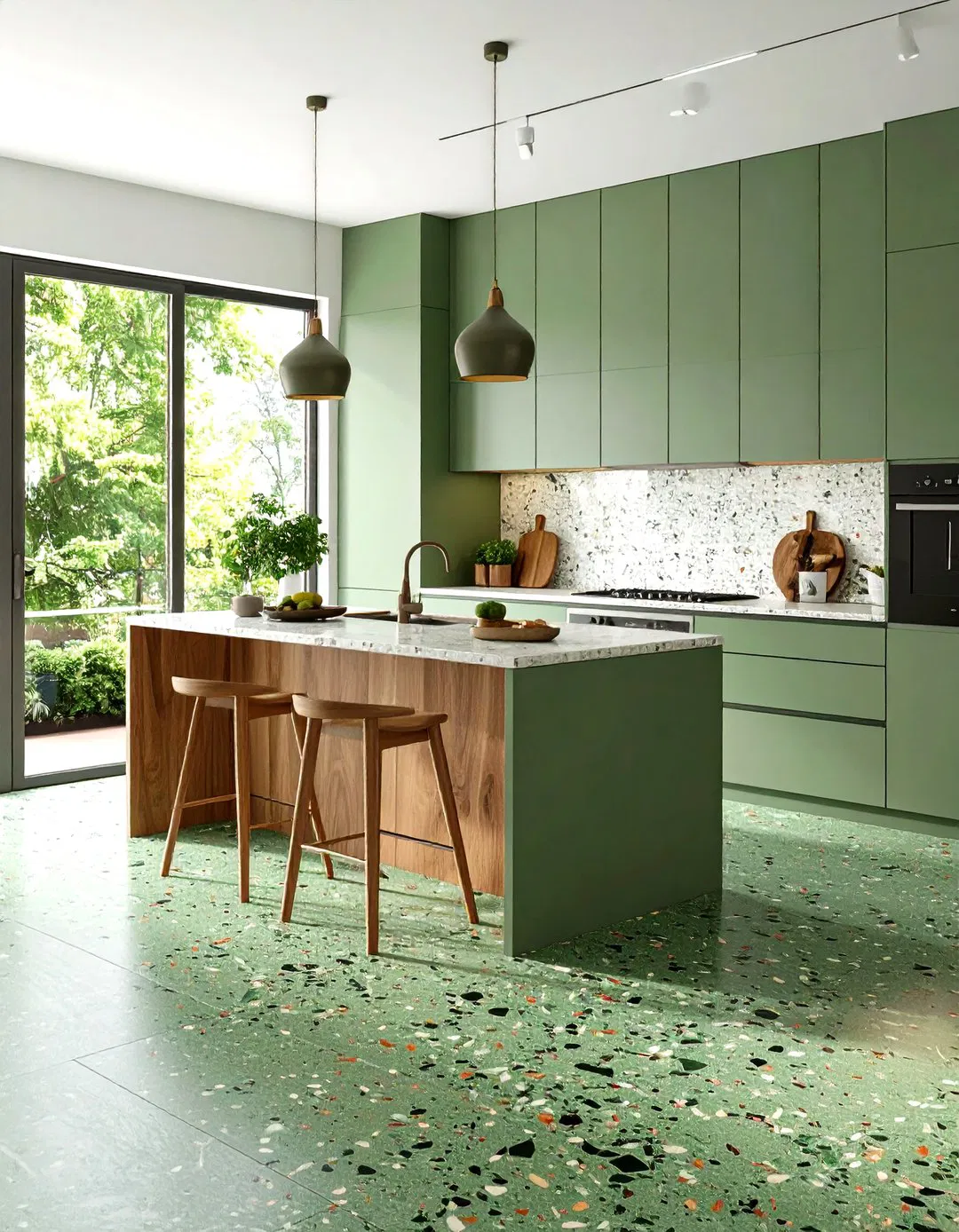 Natural Green Terrazzo Kitchen Floor