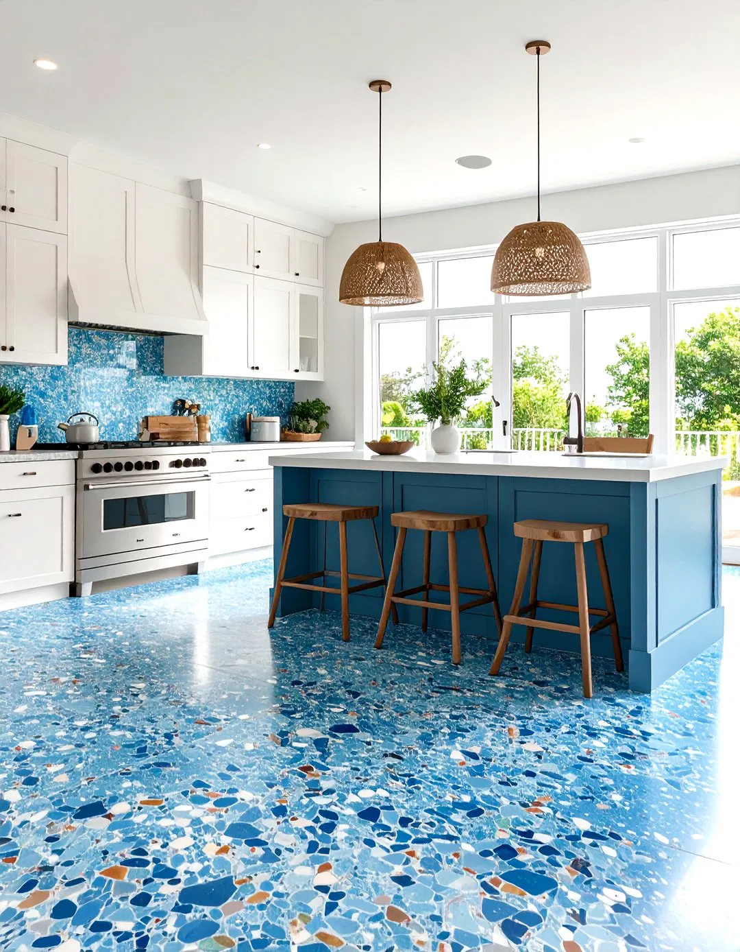 Coastal Blue Terrazzo Kitchen Floor