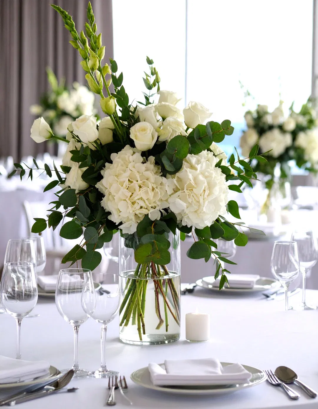 Eucalyptus and White Hydrangea Towers