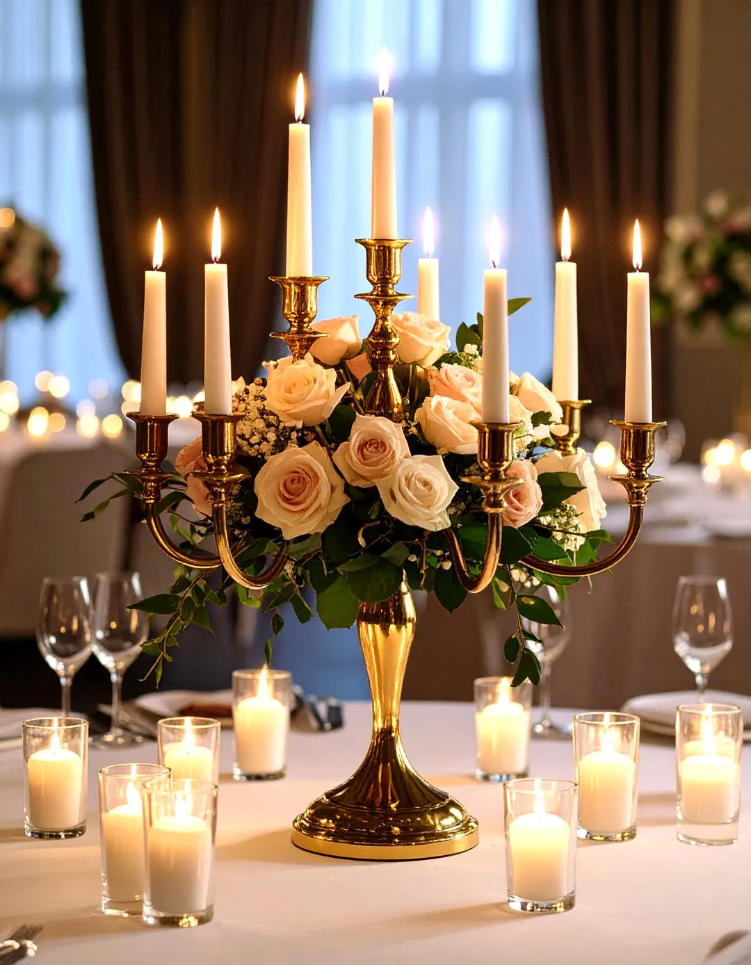 Gold Candelabra with Floral Accents