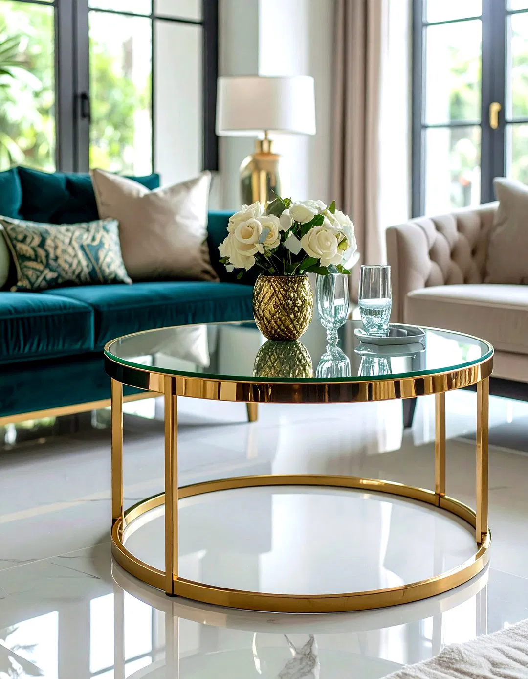 Brass and Glass Accent Tables