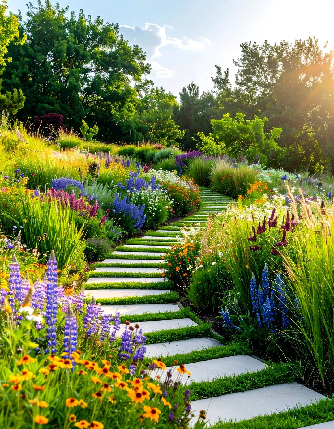 Wildflower Meadow Terraces - Tiered Garden Ideas