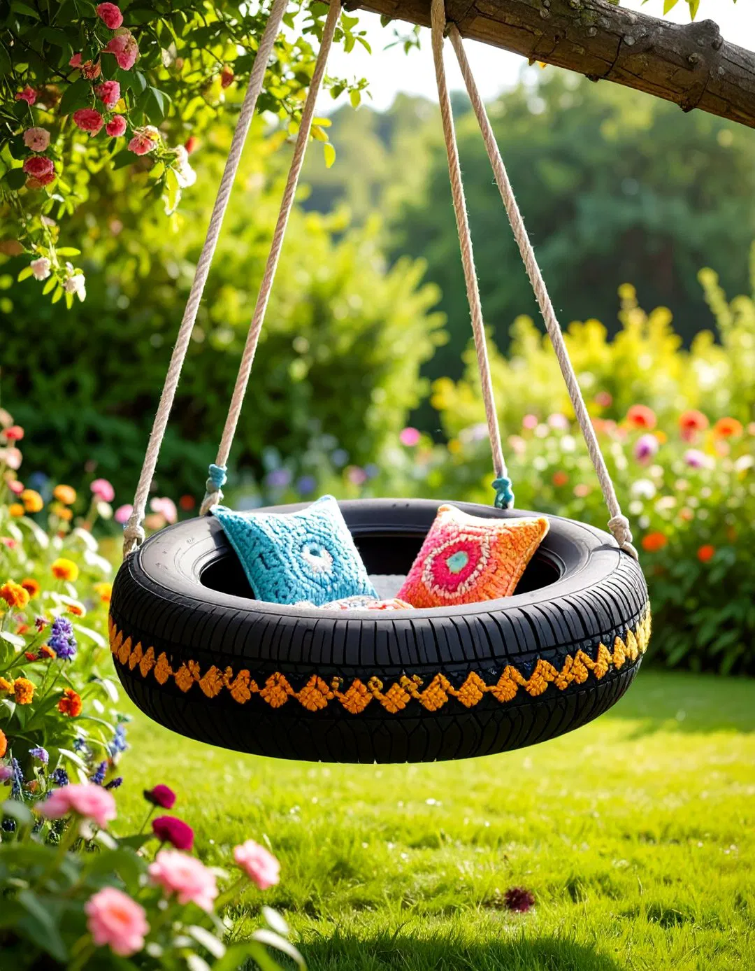 Crochet Covered Tire Swing Comfort