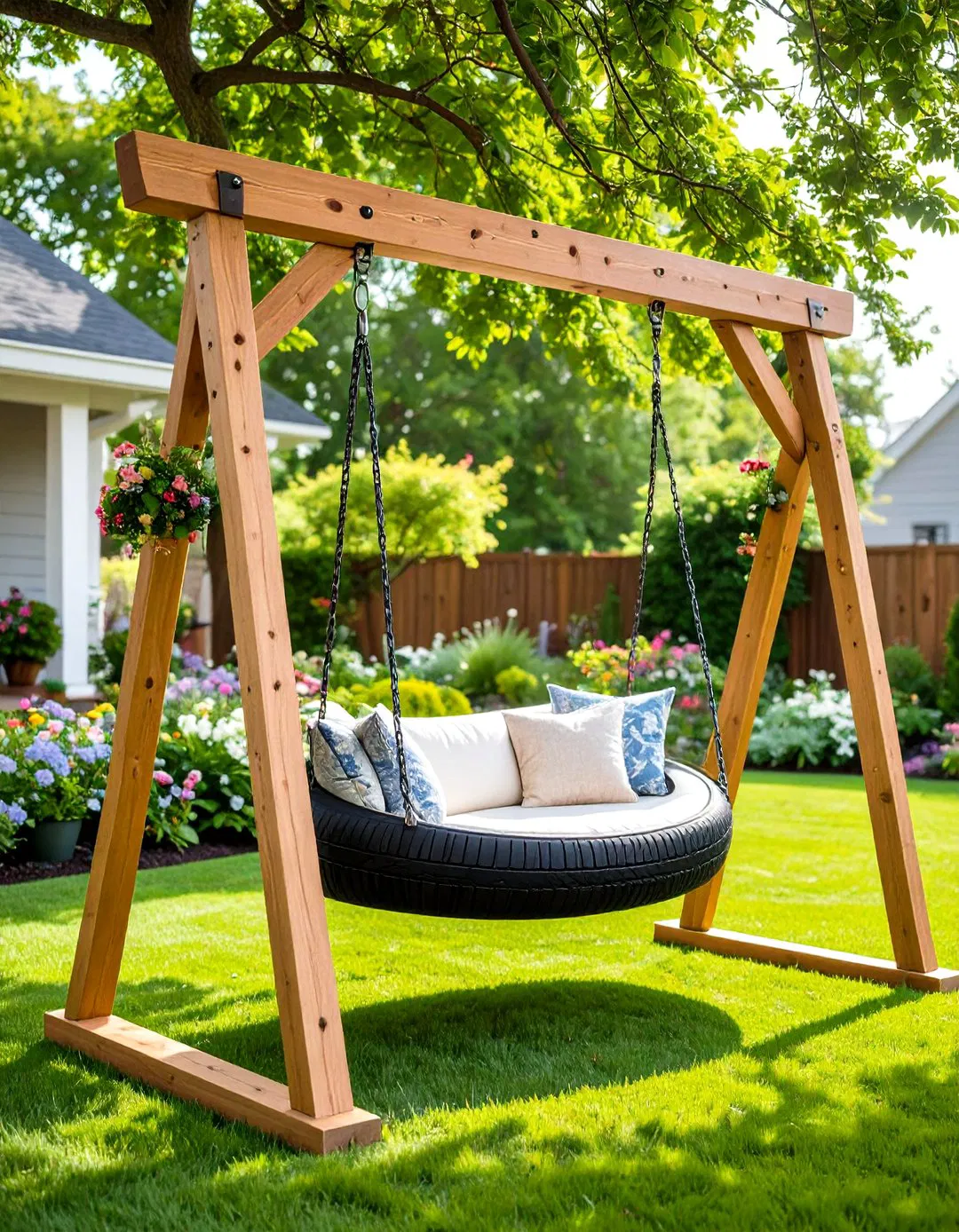 Cedar Frame Freestanding Tire Swing