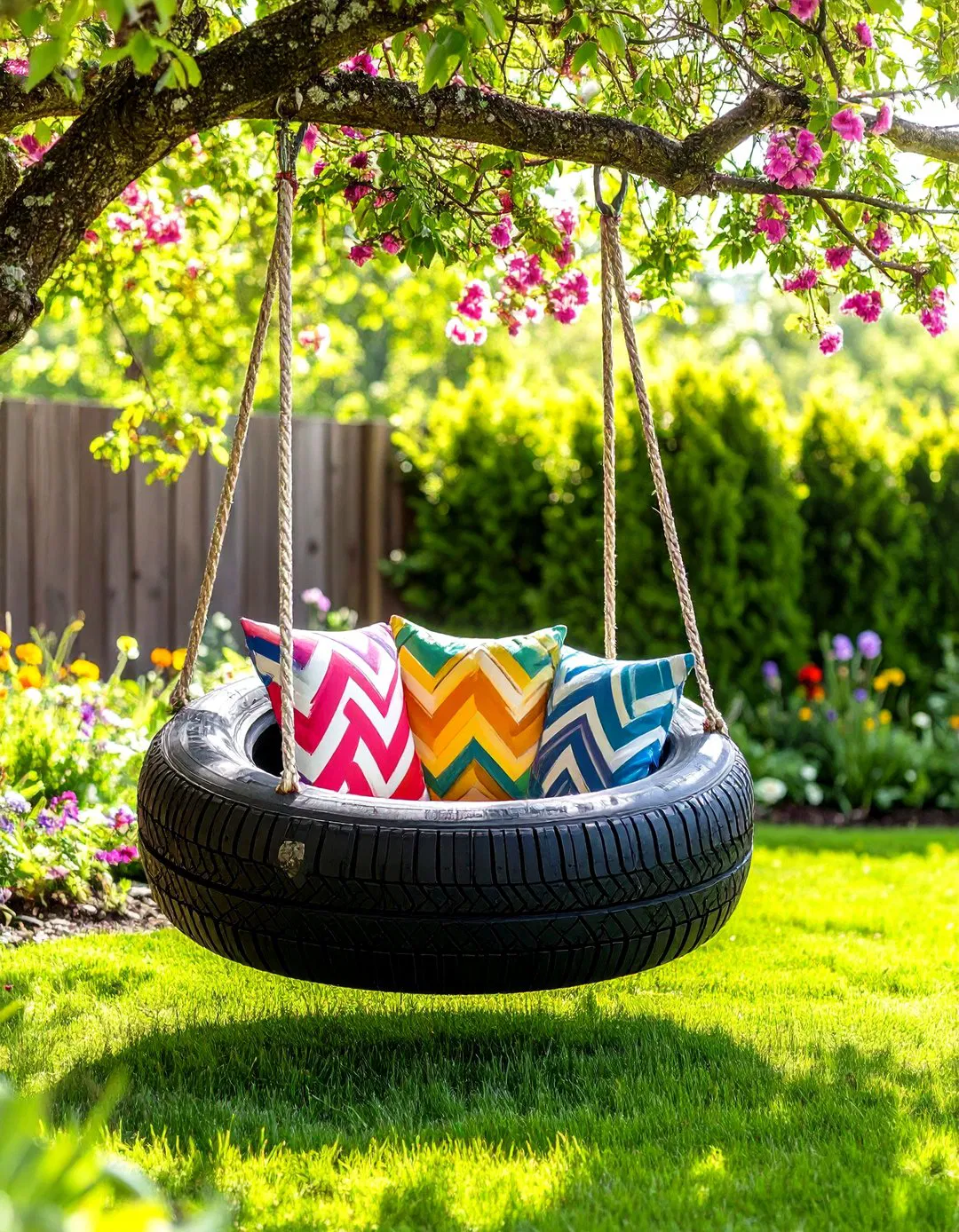Painted Geometric Pattern Tire Swing